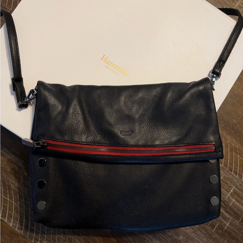 Hammitt VIP Lrg Black Gunmetal Grommets with Red Zipper